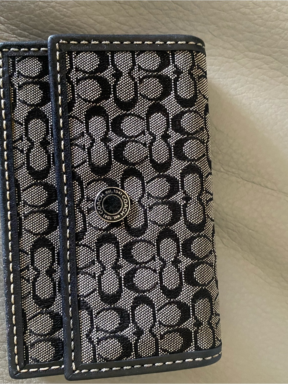 Coach Black Signature Accordion Card Case with Leather Trim
